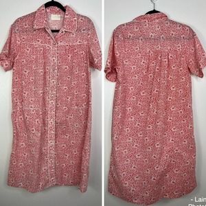 VINTAGE Floral Snap Up House Dress, House Coat, Robe, Mumu Red & White Womens S